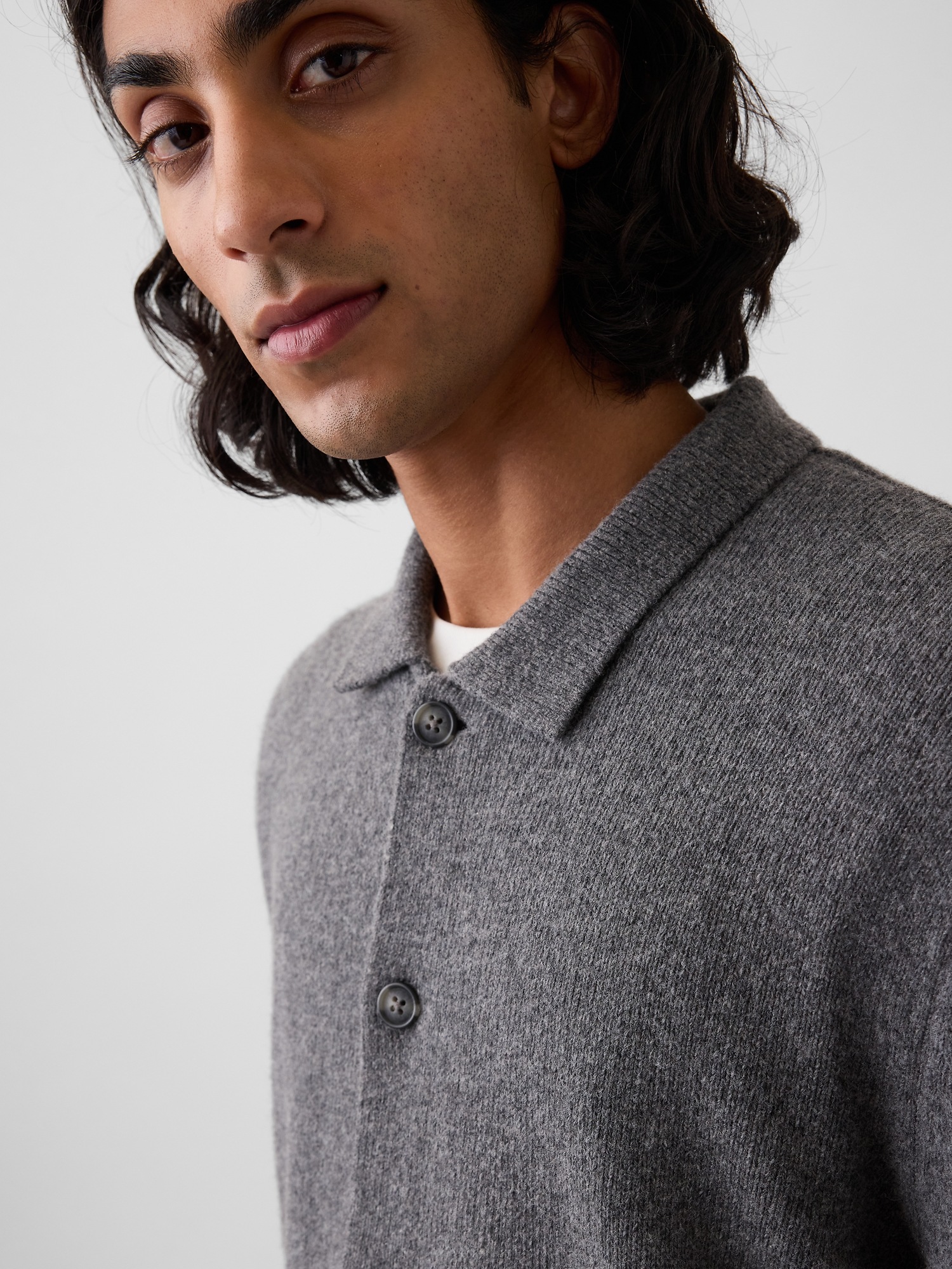 Мужской кардиган Gap Relaxed Polo Cardigan, цвет: Угольный серый — фото 4