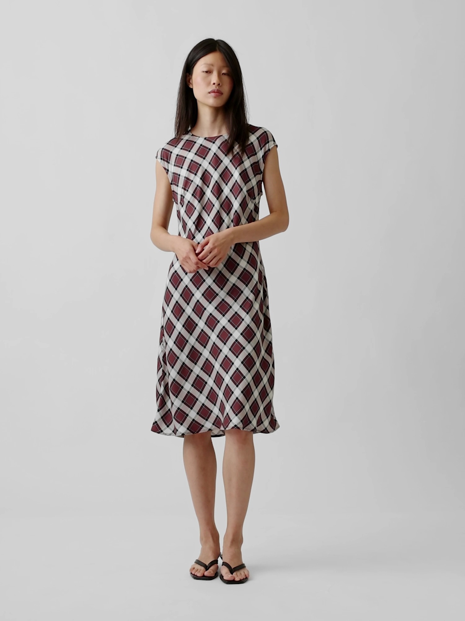 Женское платье Gap Cap-Sleeve Knee-Length, цвет: Фиолетовый бордовый клетчатый — фото 5