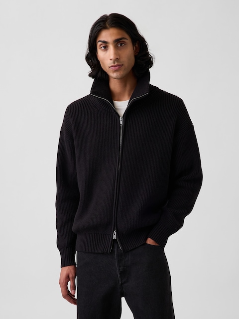 Oversized Double-Zip Cardigan Sweater