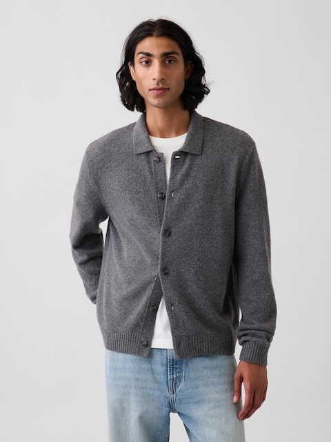 Relaxed Polo Cardigan Sweater