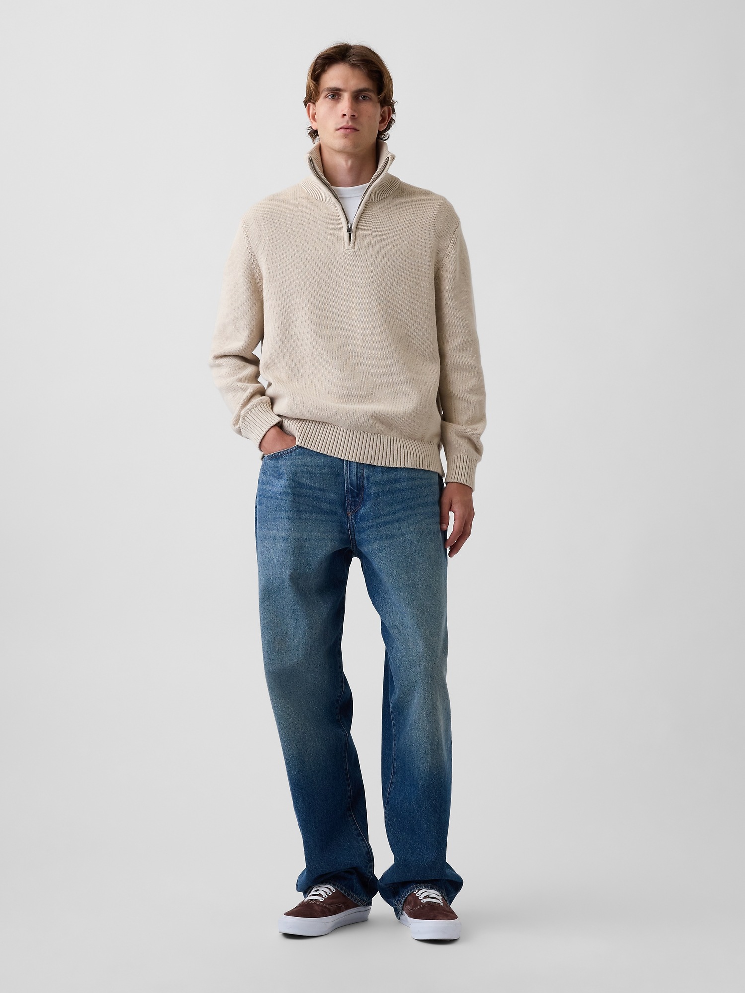 Мужской свитер Gap Relaxed Quarter-Zip, цвет: Бежевый — фото 2