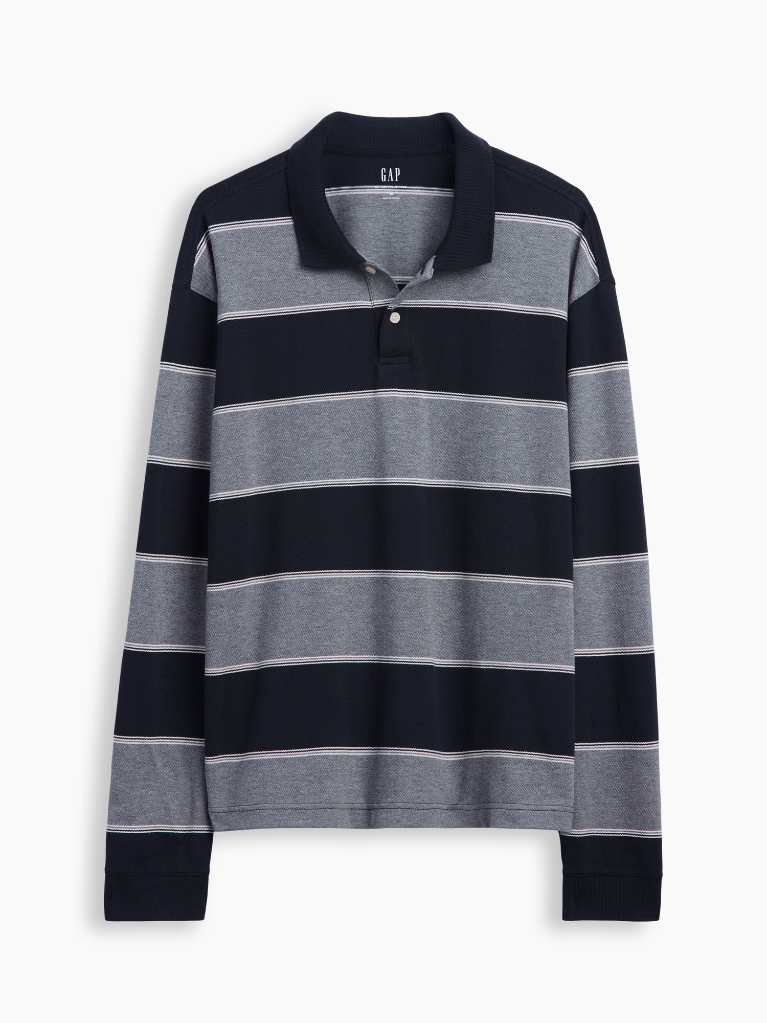 Мужское поло Gap Oversized Pique Polo Shirt, цвет: Серый полосатый — фото 4