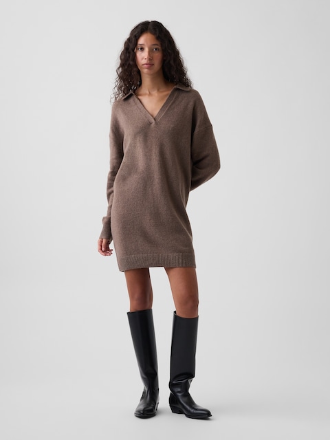 CashSoft Oversized Polo Mini Sweater Dress