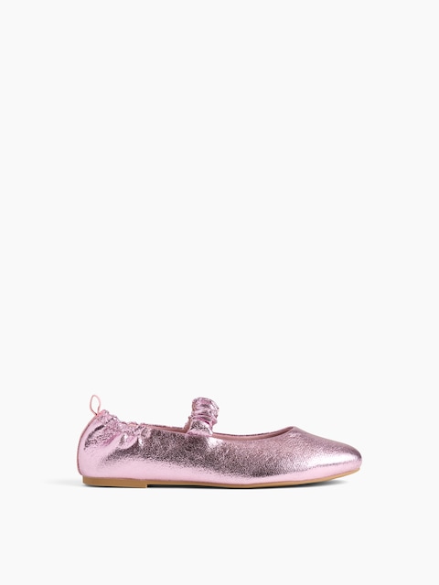 Kids Metallic Ruched Vegan Leather Flats