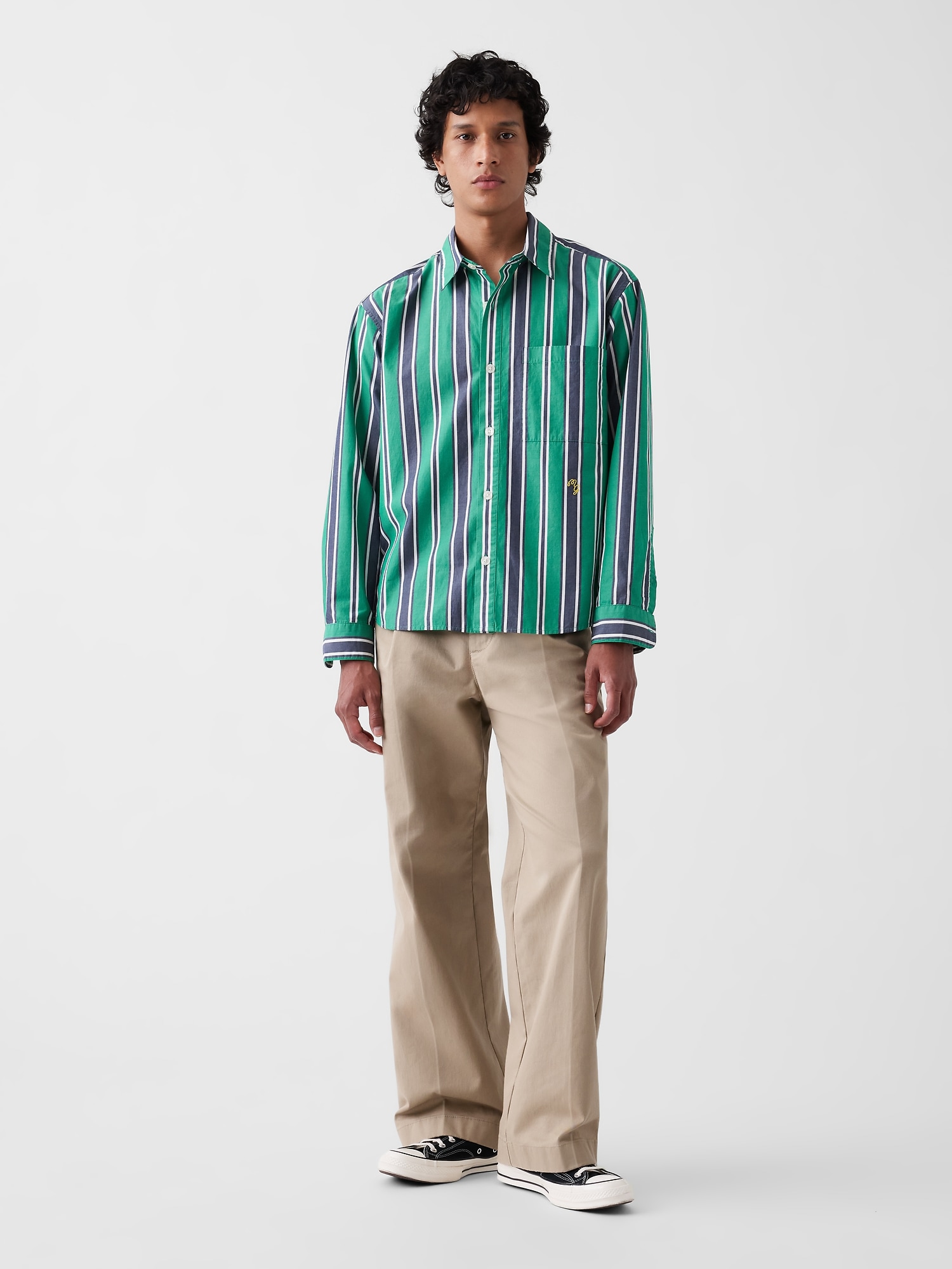Женская рубашка Gap × Malbon Poplin Stripe, цвет: Зелёный полосатый — фото 2