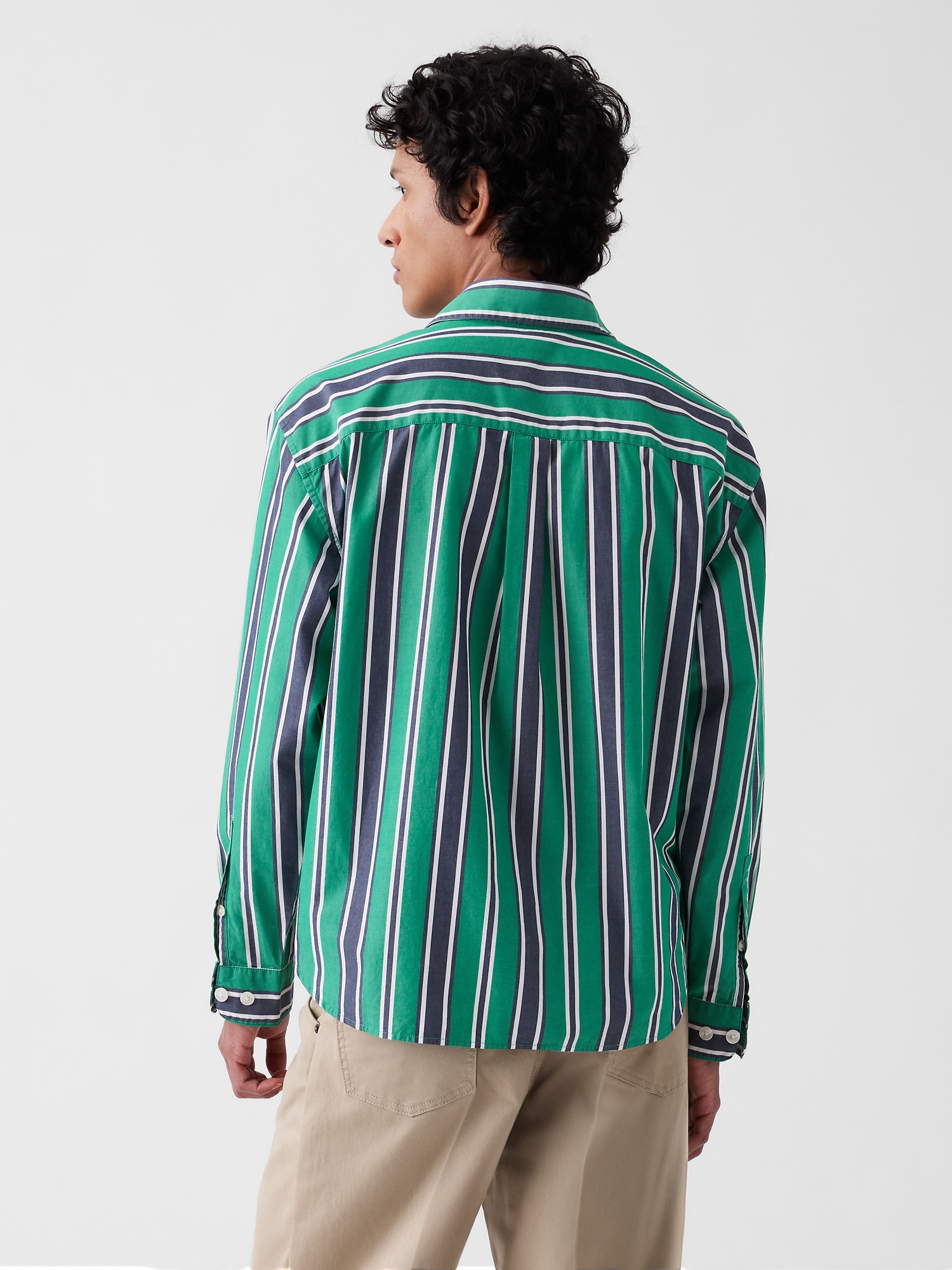 Женская рубашка Gap × Malbon Poplin Stripe, цвет: Зелёный полосатый — фото 3