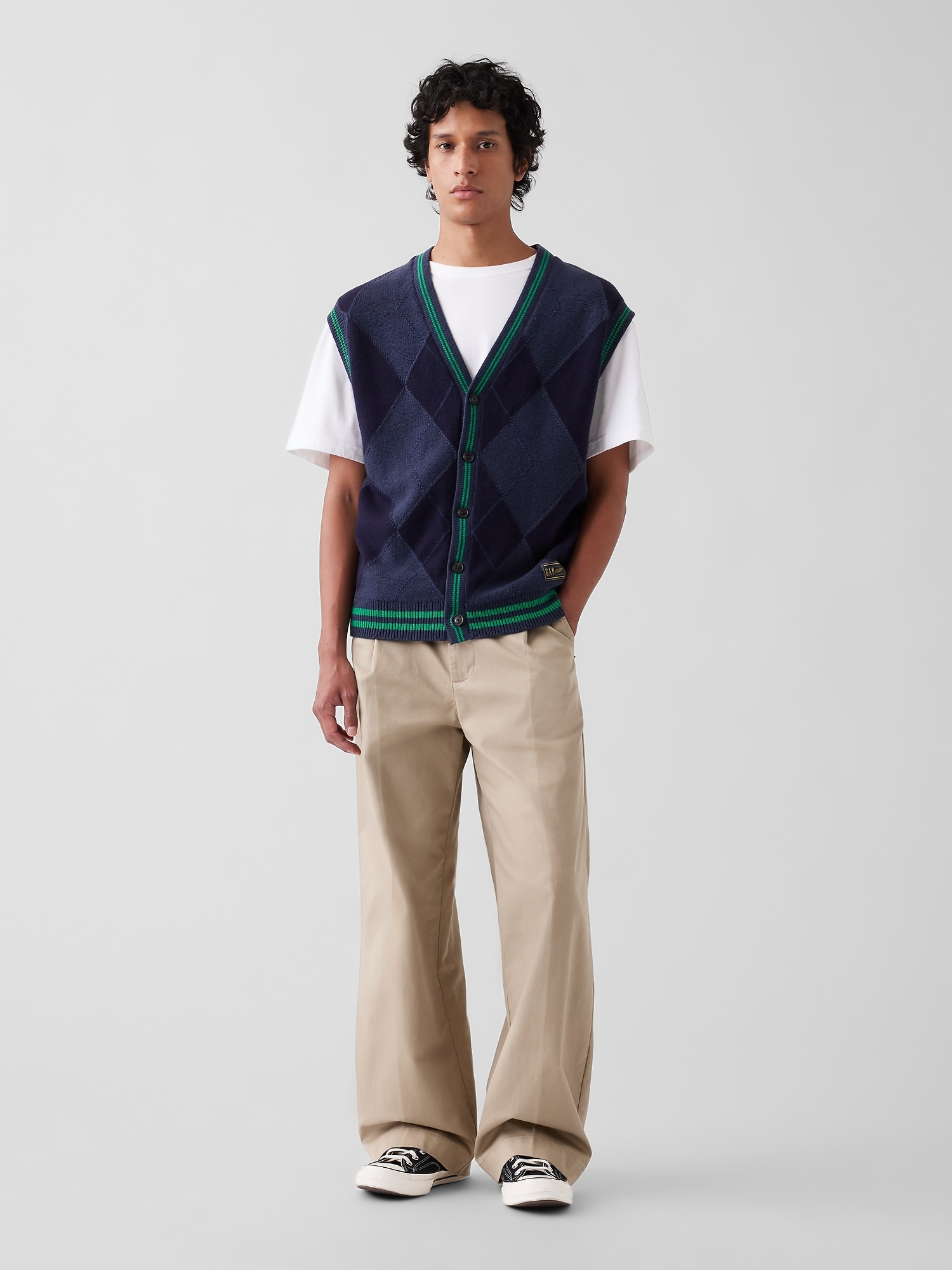 Женский жилет Gap × Malbon Oversized Argyle Sweater Vest, цвет: Винтажный тёмно-синий — фото 2