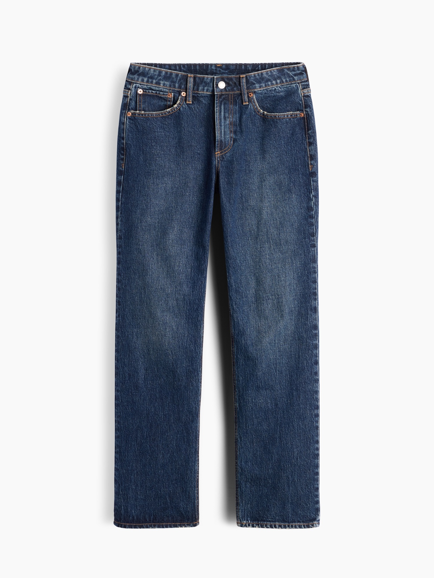 Женские джинсы Gap Curvy Mid Rise Relaxed Straight, цвет: Тёмный индиго — фото 5