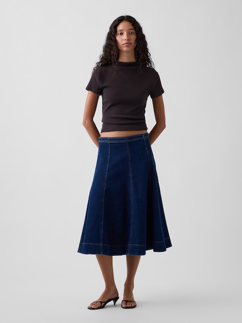 Denim Tulip Midi Skirt