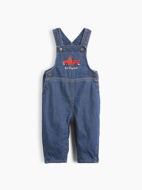 Baby Fleece-Lined Denim Logo Overalls