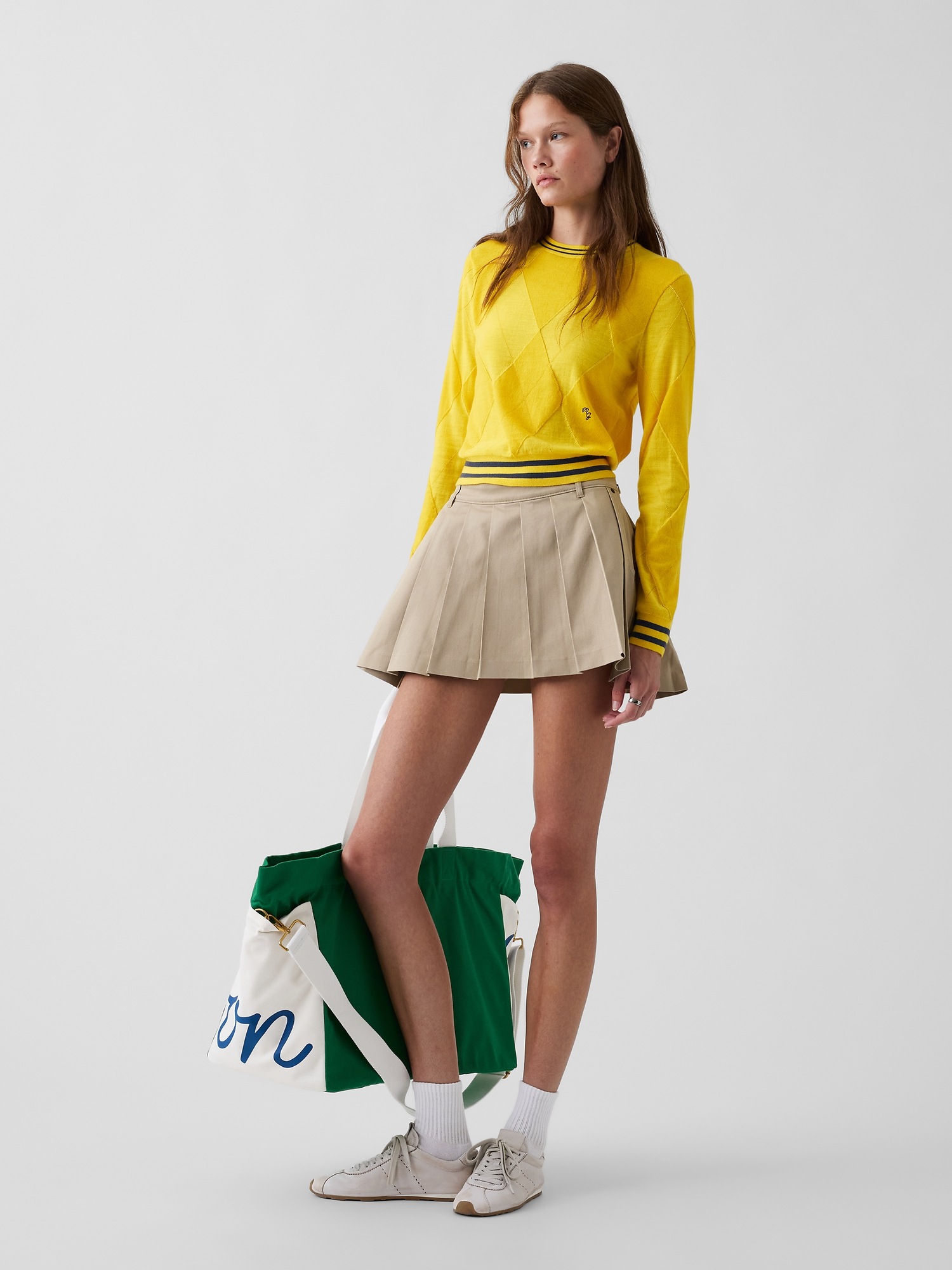 Женский свитер Gap × Malbon Argyle Crop Sweater, цвет: Жёлтый — фото 2