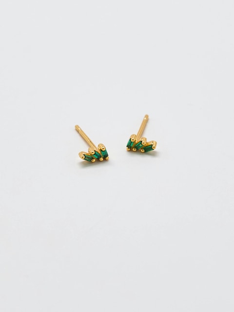 Admiral Row Green Triple Baguette Gold Studs