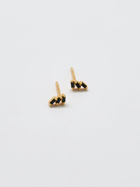 Admiral Row Black Triple Baguette Gold Studs