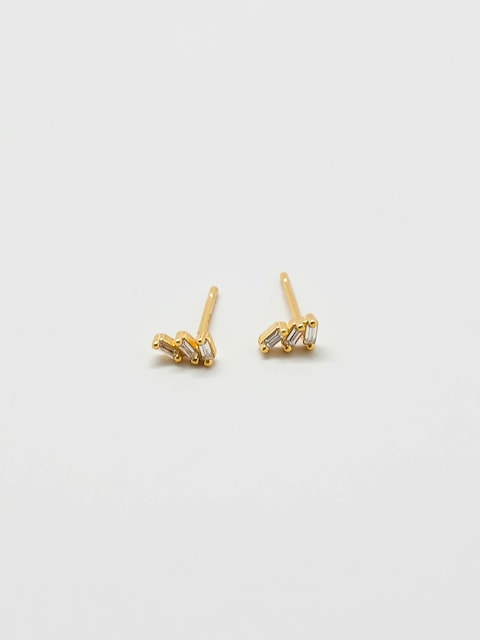Admiral Row White Triple Baguette Gold Studs