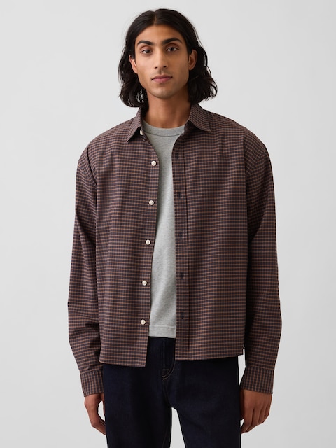 Relaxed Crop Straight-Hem Oxford Shirt
