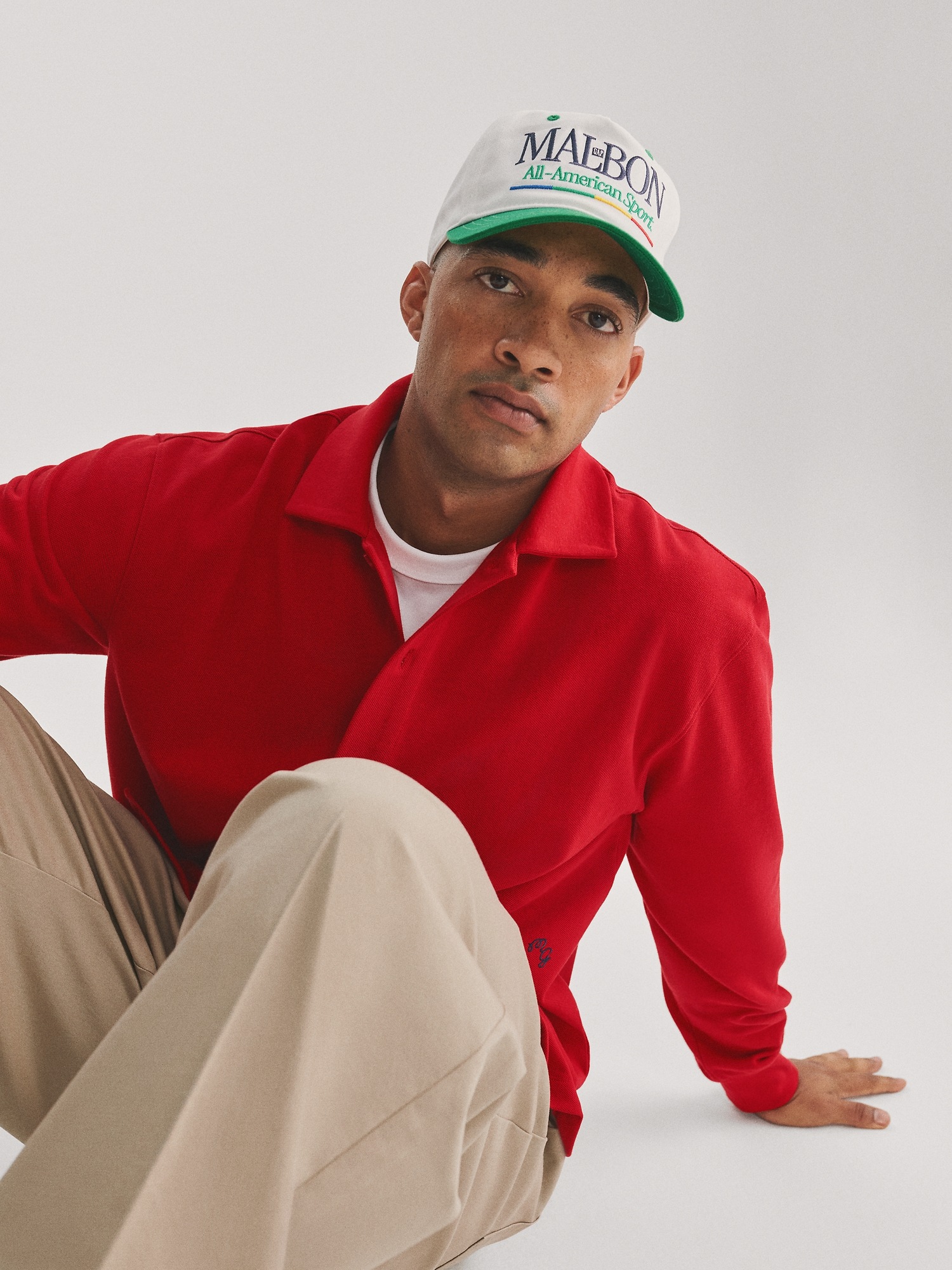 Женская рубашка Gap × Malbon Pique Polo Overshirt, цвет: Красный разноцветный — фото 8
