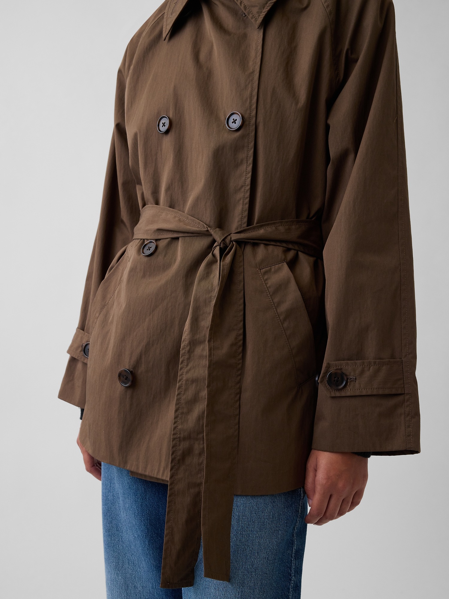 Женское пальто Gap Belted Midi Trench, цвет: Холодный коричневый — фото 4