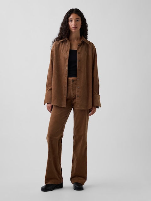Mid Rise Corduroy Relaxed Flare Pants