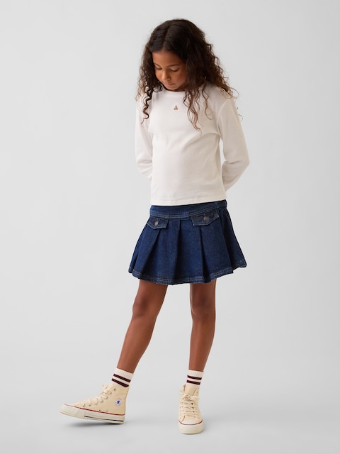 Kids Denim Pleated Mini Skirt