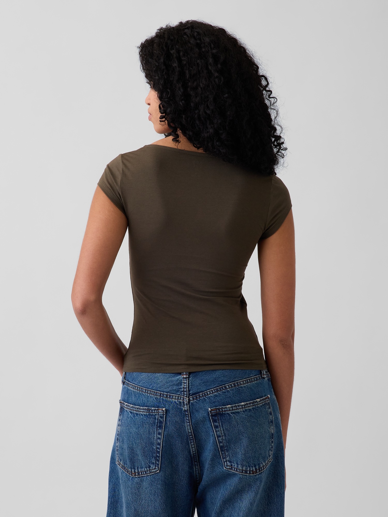 Женская футболка Gap CloseKnit Jersey V-Neck, цвет: Зелёный — фото 3