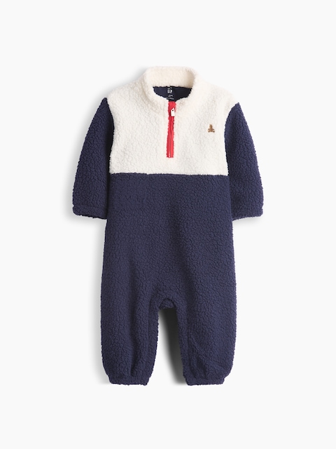 Baby Sherpa Colorblock Quarter-Zip One-Piece