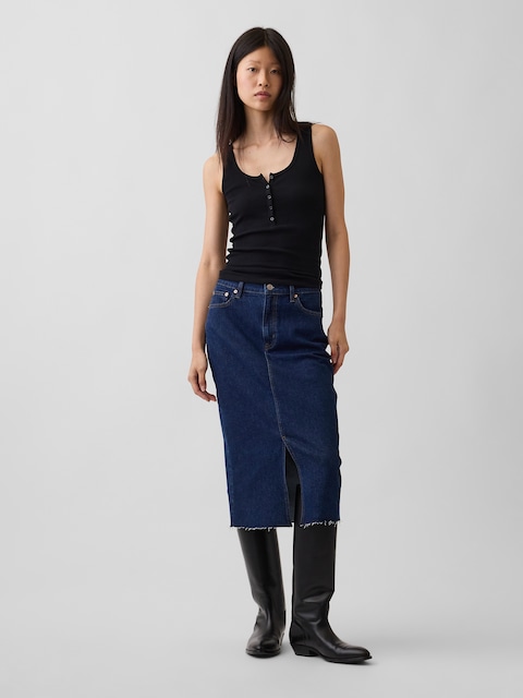 Denim Midi Pencil Skirt