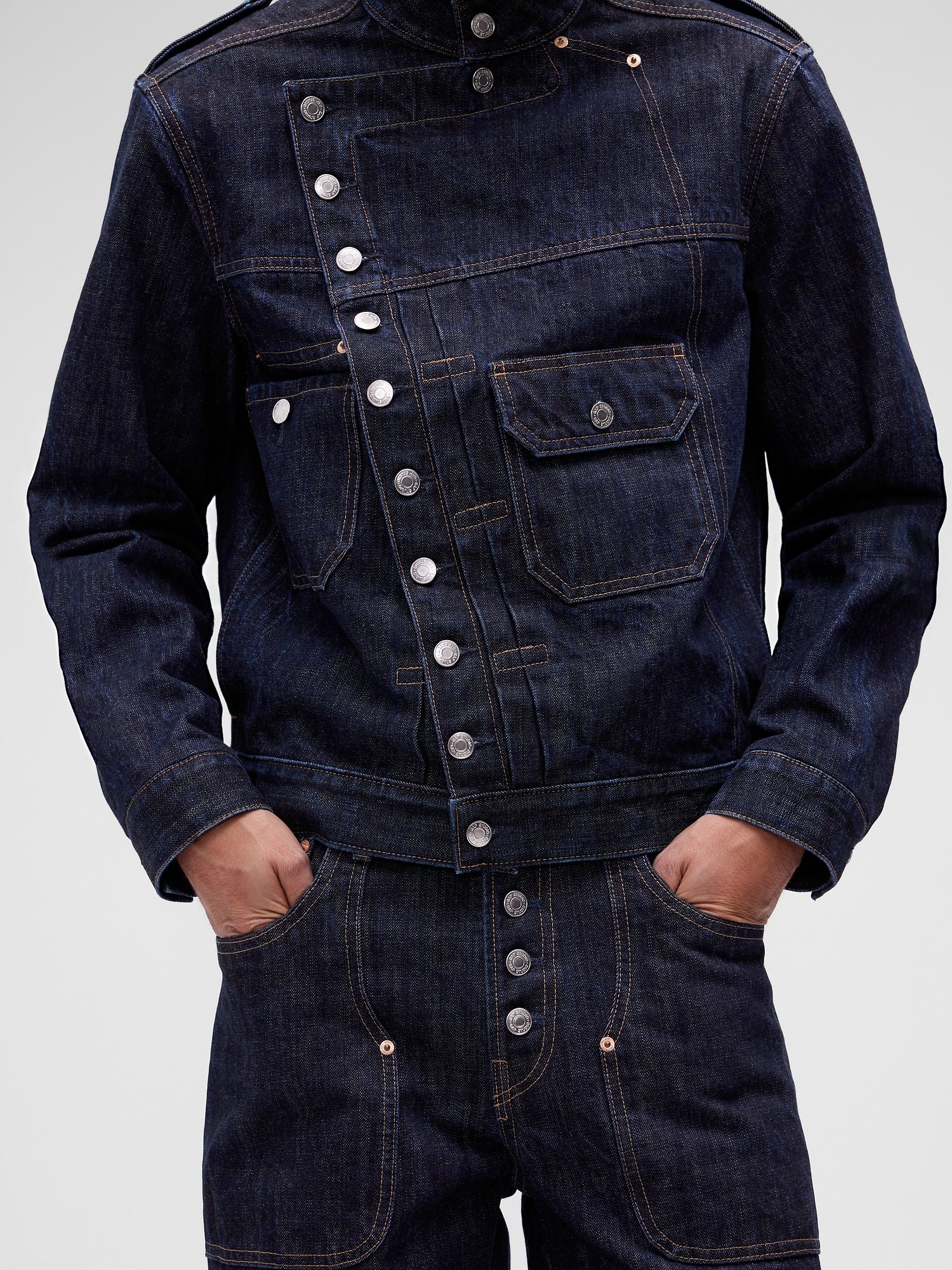 Мужская куртка Gap GapStudio Asymmetric Denim Jacket, цвет: Тёмная варка — фото 5