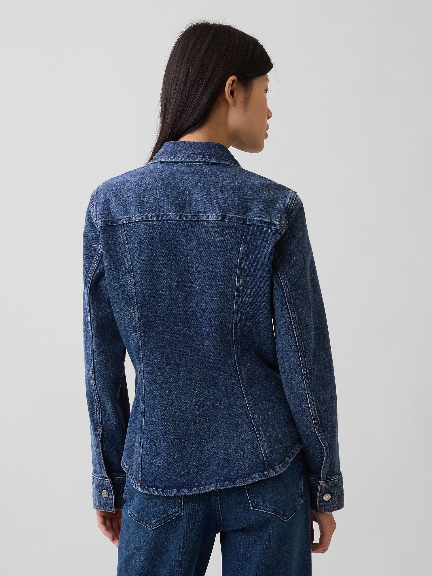 Женская рубашка Gap Denim Fitted, цвет: Тёмная варка — фото 3