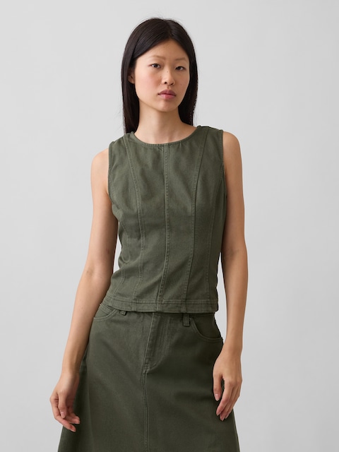 Seamed Twill Crop Shell Top