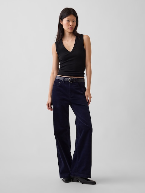 High Rise Corduroy Stride Wide-Leg Pants