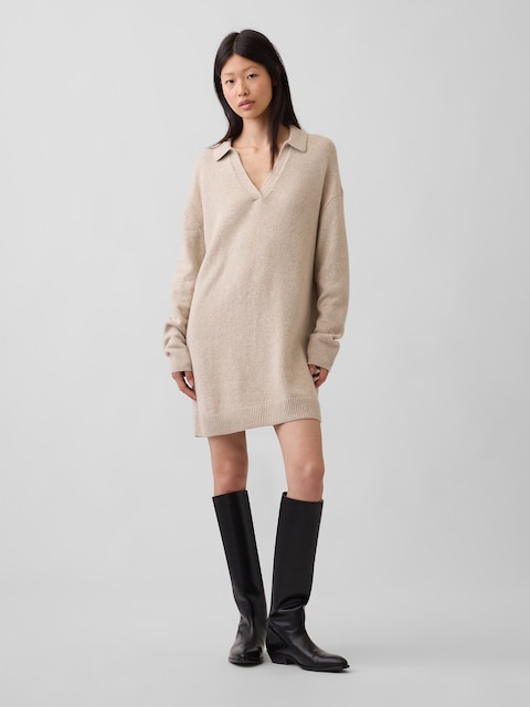 CashSoft Oversized Polo Mini Sweater Dress