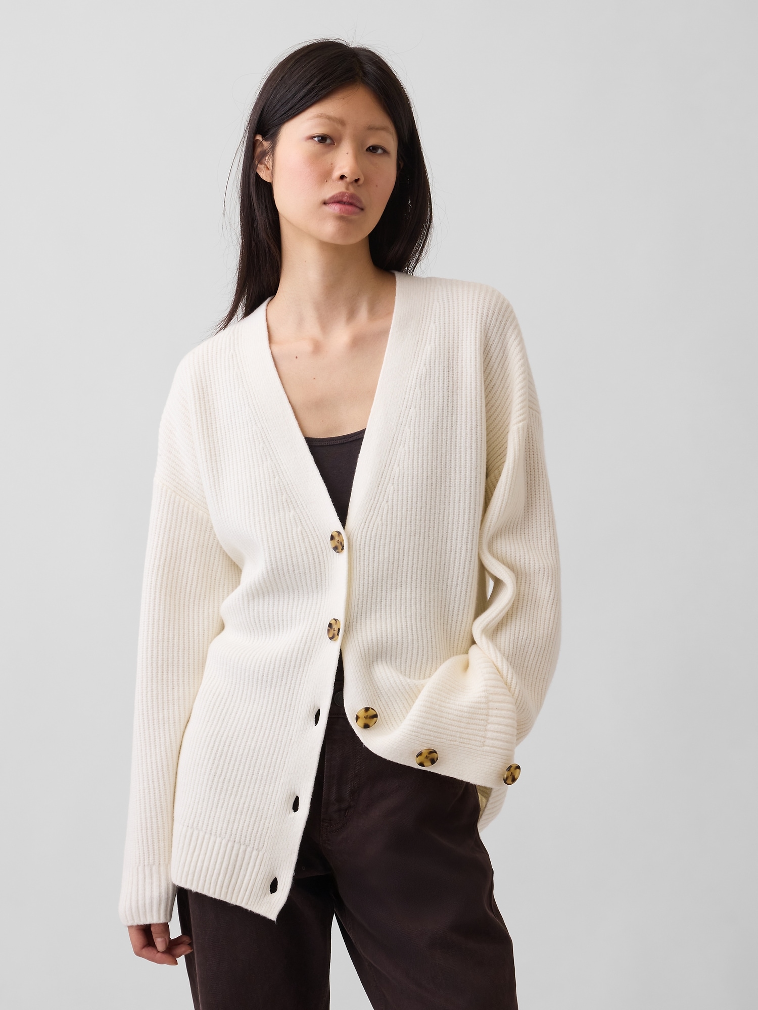 Gap Cashsoft Oversized Cardigan Sweater In Ivory Beige Frost
