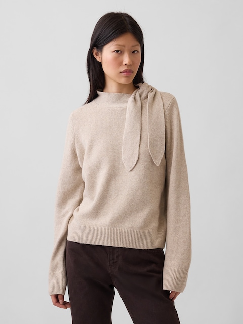 CashSoft Tie-Neck Sweater