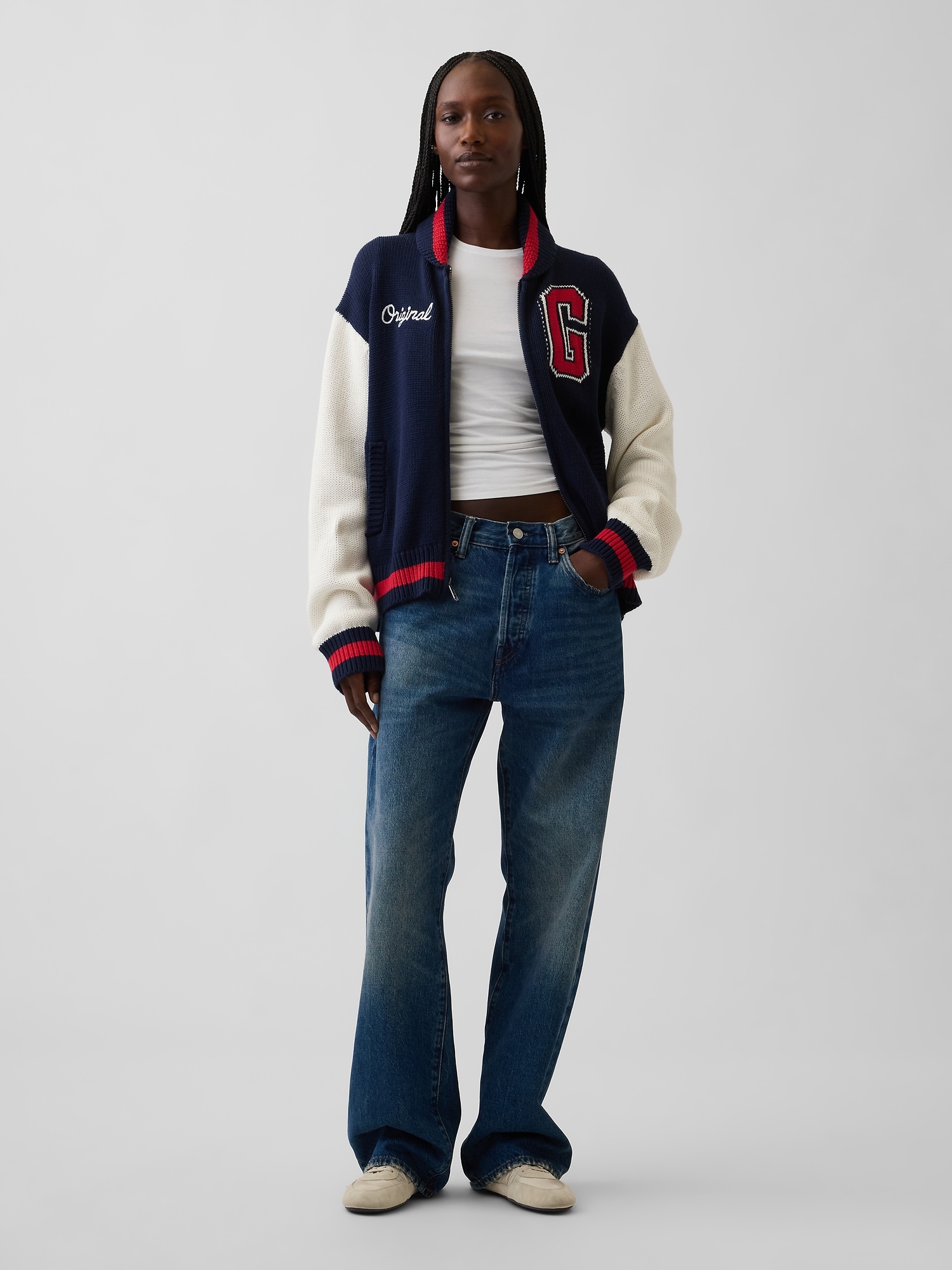 Женская куртка Gap 100% Cotton Oversized Varsity Sweater Jacket, цвет: Тёмно-синий — фото 2