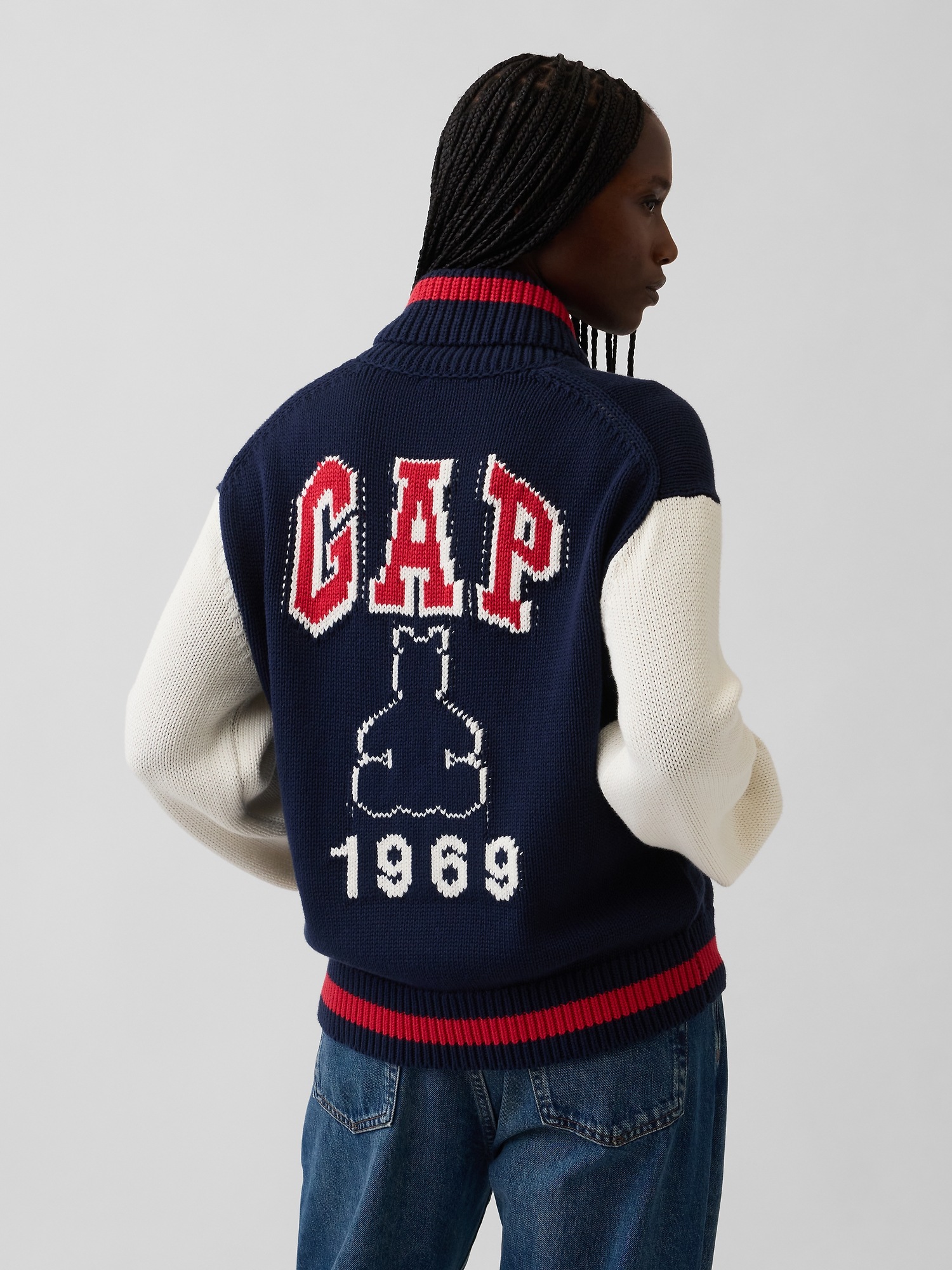 Женская куртка Gap 100% Cotton Oversized Varsity Sweater Jacket, цвет: Тёмно-синий — фото 3