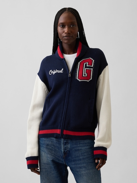 100% Cotton Oversized Varsity Sweater Jacket