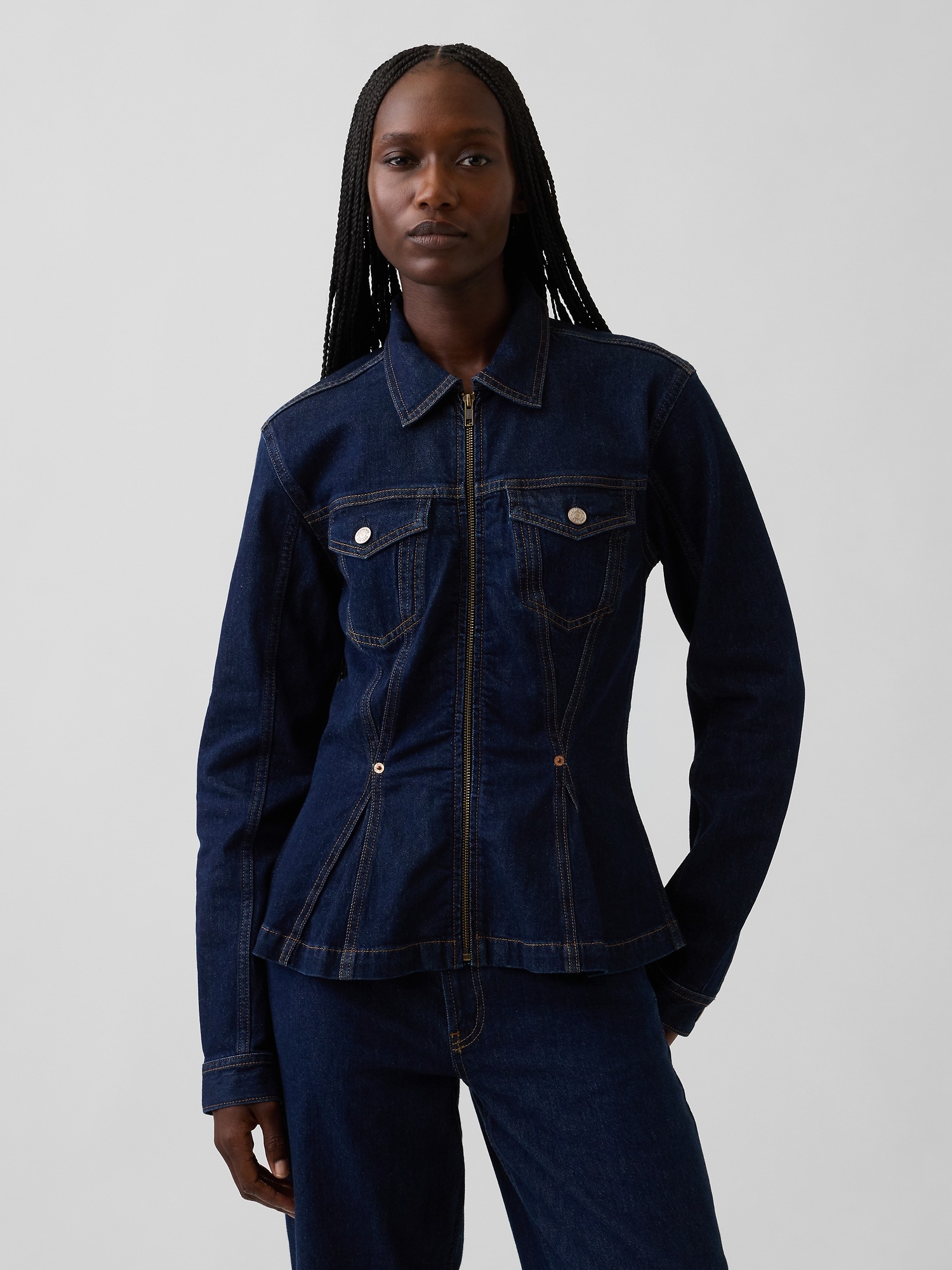 Женская куртка Gap Denim Zip Peplum, цвет: Тёмная варка