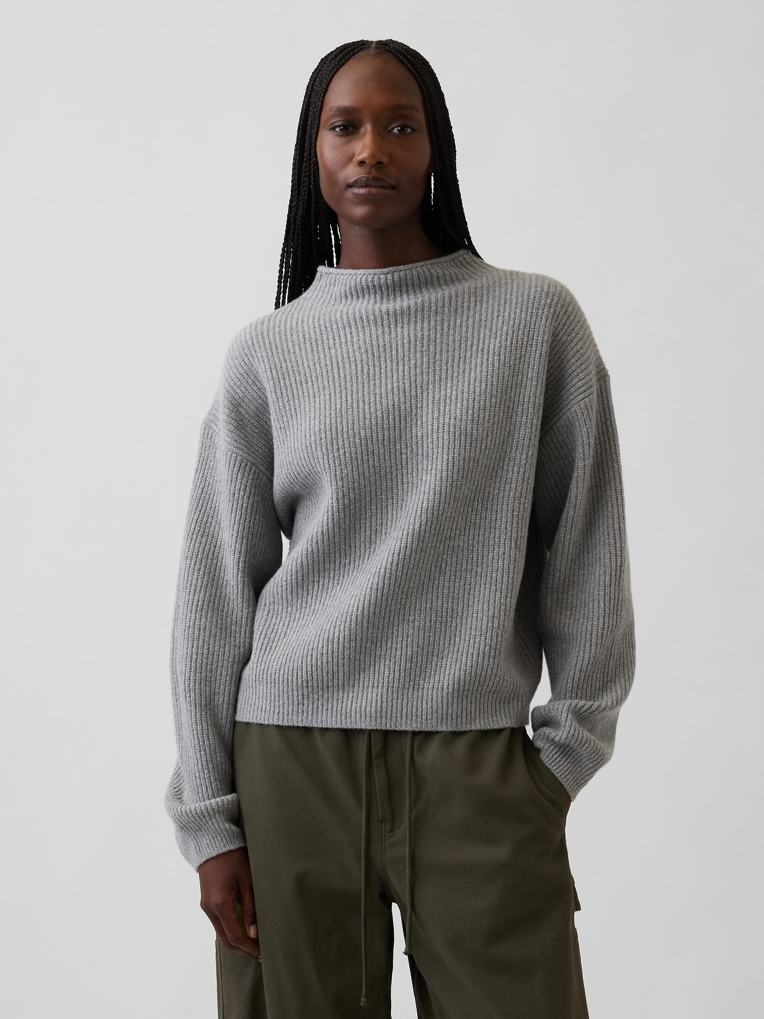 Gap Cashsoft Oversized Mockneck Sweater In Charcoal Grey
