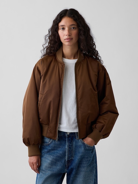 Padded Satin Bomber Jacket