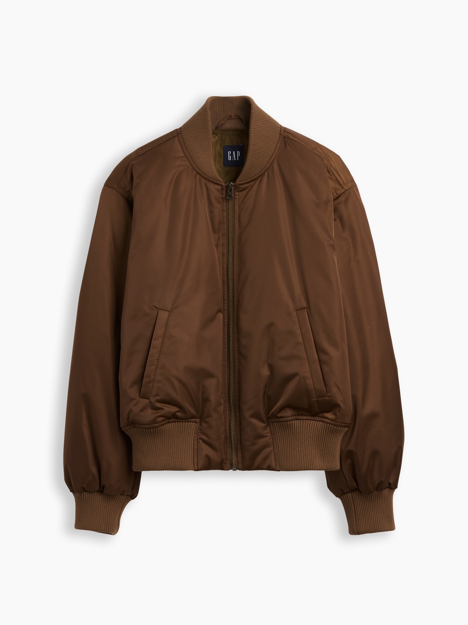 Женская куртка Gap Padded Satin Bomber, цвет: Пустынный пальмовый коричневый — фото 4