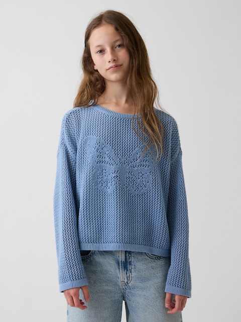 Kids 100% Cotton Crochet Oversized Graphic Sweater