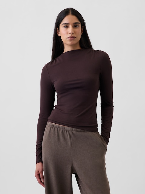 CloseKnit Jersey Funnel-Neck Ruched T-Shirt