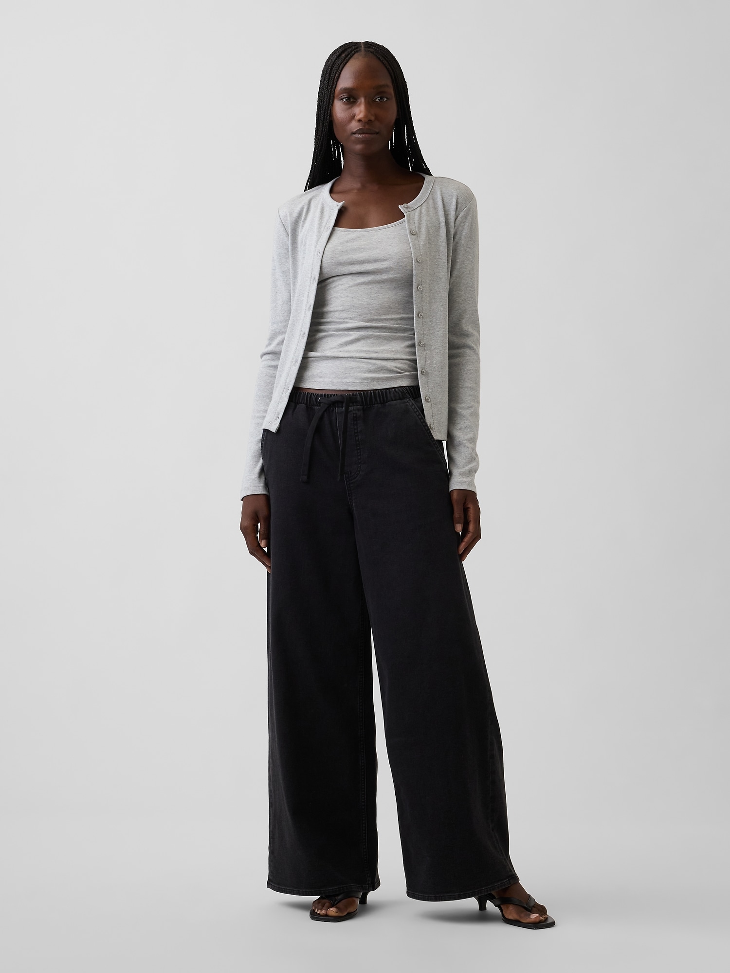 Gap Mid Rise Knit Easy Baggy Jeans In Black Wash