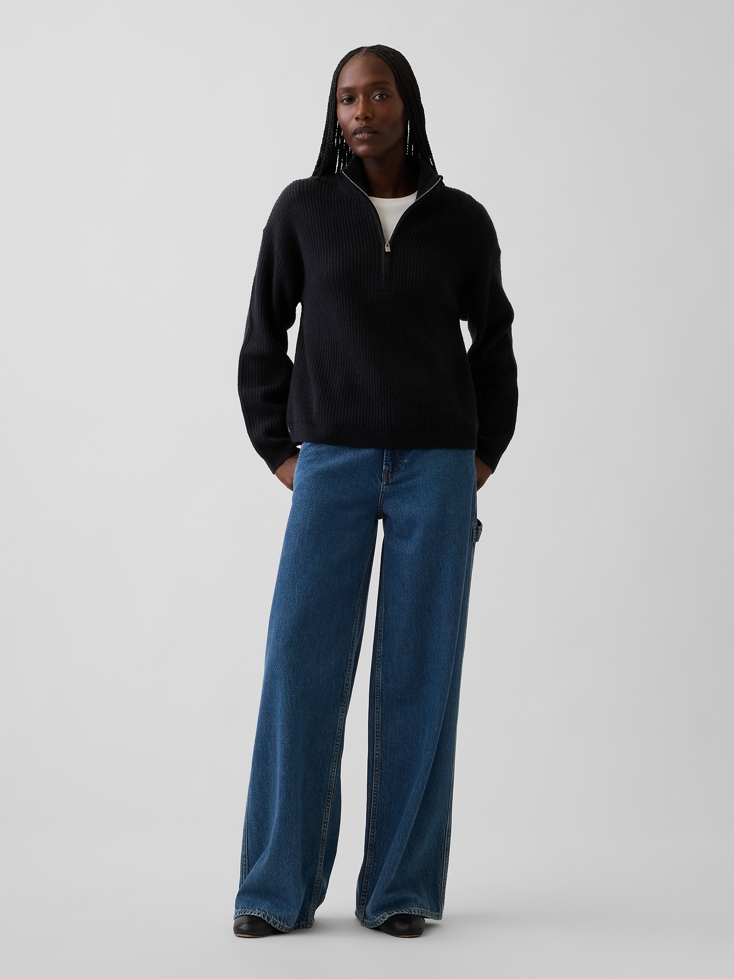 Женский свитер Gap CashSoft Oversized Half-Zip Pullover, цвет: Чёрный — фото 2