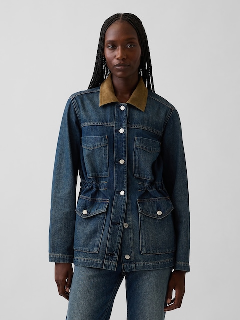 Cinched-Waist Denim Chore Jacket