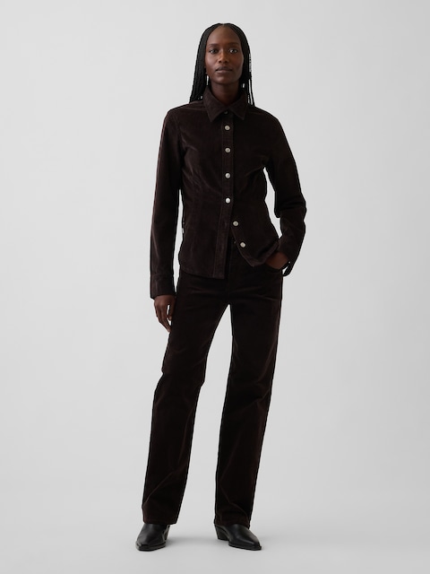 Mid Rise Corduroy Relaxed Straight Pants