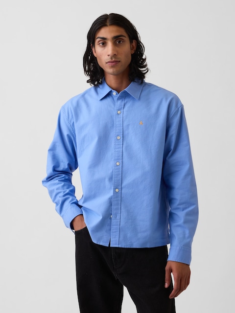 Relaxed Crop Straight-Hem Oxford Shirt