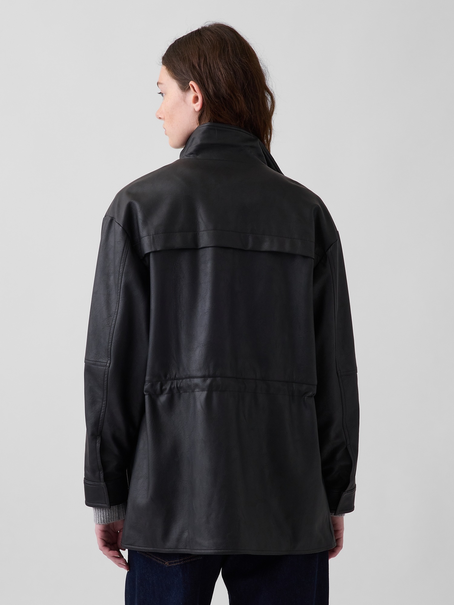 Женская куртка Gap Cinched Vegan Leather, цвет: Чёрный — фото 3