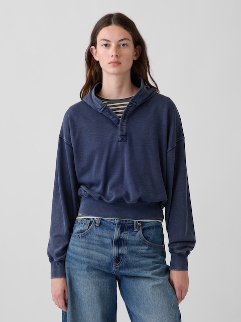 VintageSoft Oversized Henley Hoodie