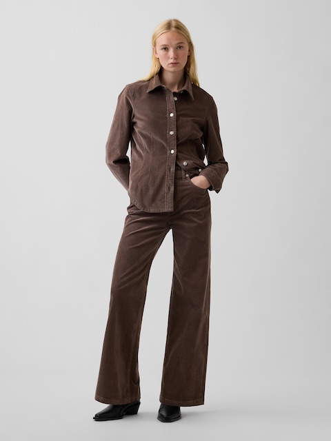 High Rise Corduroy Stride Wide-Leg Pants